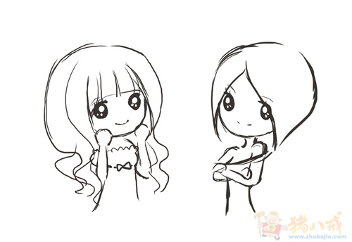 两个女生图象的简笔画