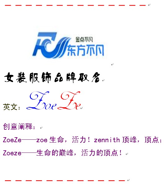 <em>女性服装品牌名称</em>,要英文的,可注册的。-品牌起