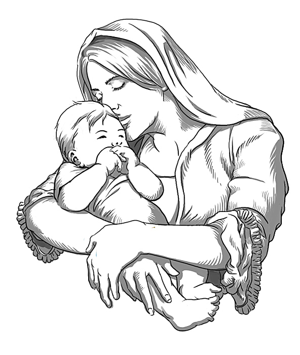 一幅母亲抱着婴儿的黑白插画 lynx_lee 投标-猪八戒网
