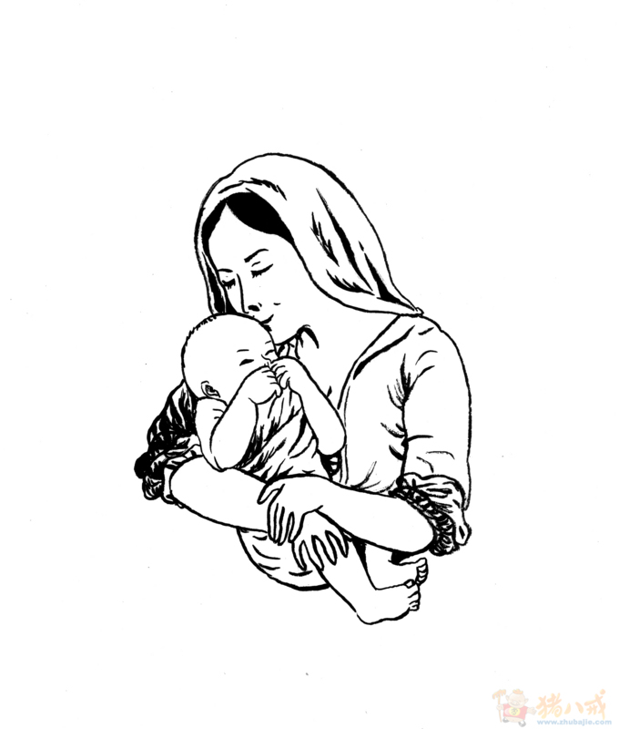 一幅母亲抱着婴儿的黑白插画 wangxxno1 投标-猪八戒网