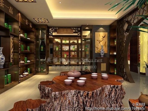 茶叶店室内装修效果图; 高品位商务茶馆征外门面设计效果图 吴迪设计