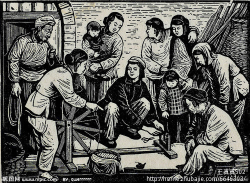 改革开放时期的农家生活的白描画,类似下面上传的图片.